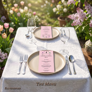 Elegant svart katt & fjärilar Rosa trädgårdslunch Meny