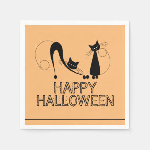 Elegant svart katt, Glad Halloween Pappersservett