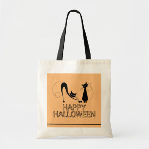 Elegant svart katt, Glad Halloween Tygkasse