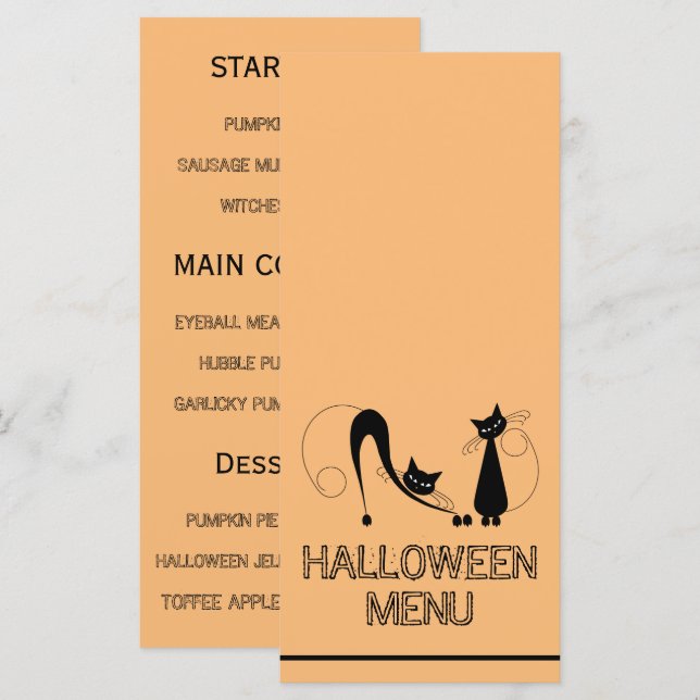 Elegant svart katt, Halloween-meny Meny (Fram/baksida)