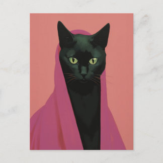 Elegant svart katt i rosa vykort
