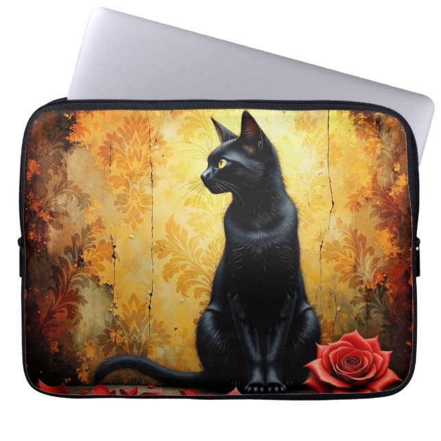 Elegant svart katt laptop fodral (Framsidan)