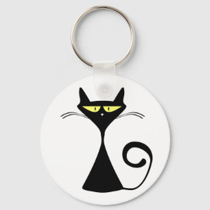 Elegant svart katt minimalistisk konst nyckelring