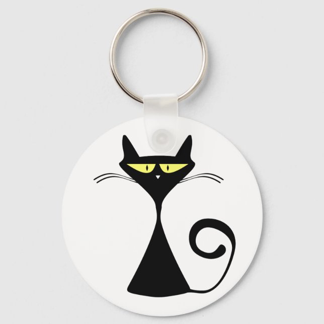 Elegant svart katt minimalistisk konst nyckelring (Framsida)
