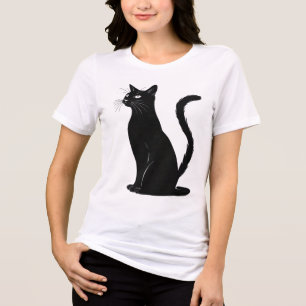 Elegant svart katt silhuett grafik - minimalistisk t shirt