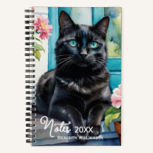 Elegant svart katt vattenfärgskonst Personlig