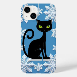Elegant svart kattillustration med gröna ögon