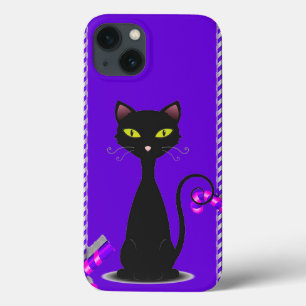 Elegant svart kattillustration med gröna ögon