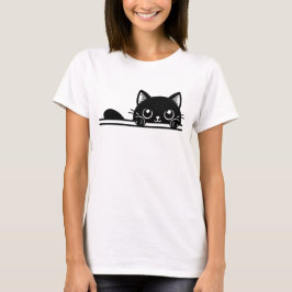 Elegant svart kattillustration t shirt