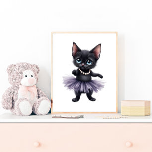Elegant svart kattunge ballerina i lila tutu poster