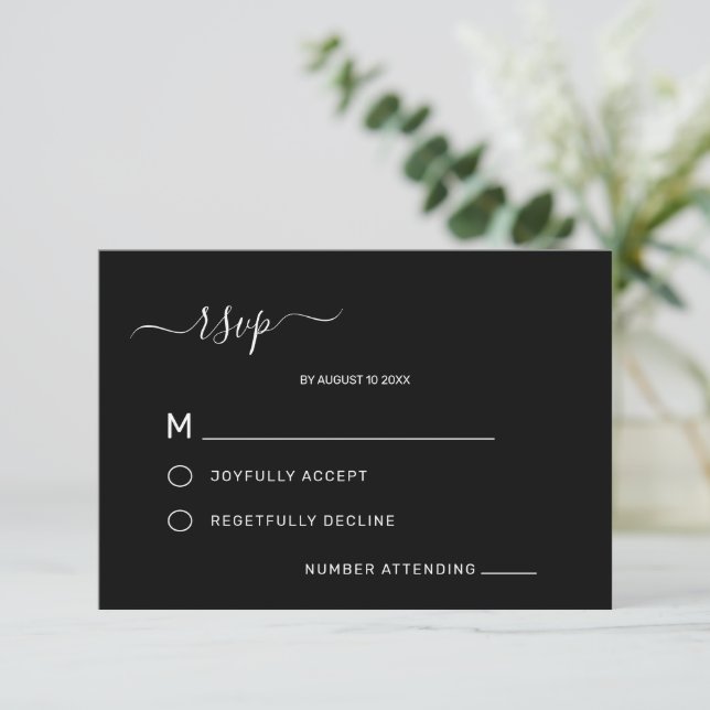 Elegant svart klassisk minimalistisk bröllops-RSVP OSA Kort (Stående Fram)