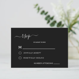 Elegant svart klassisk minimalistisk bröllops-RSVP OSA Kort