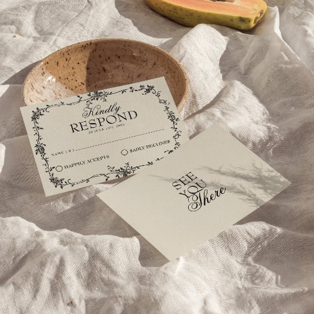 Elegant svart kräm blomster boho bröllop RSVP OSA Kort (Skapare uppladdad)