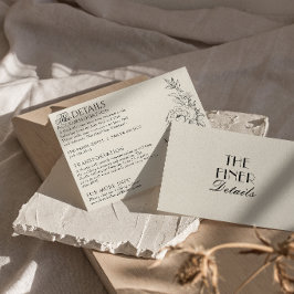 Elegant svart kräm blomster boho bröllopsdetaljer tilläggskort