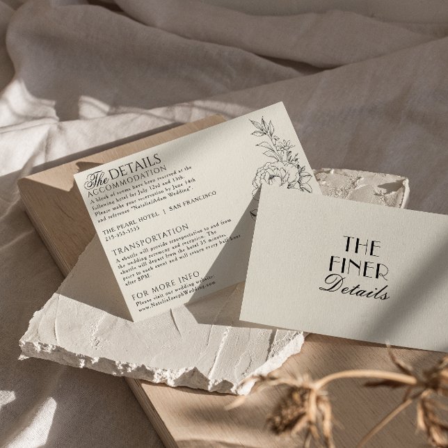 Elegant svart kräm blomster boho bröllopsdetaljer tilläggskort (Skapare uppladdad)