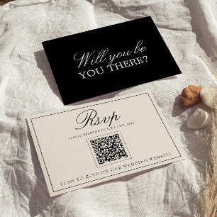 Elegant svart kräm gammalt pengar QR-kod bröllop OSA Kort