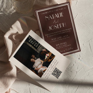 Elegant svart kräm gammalt pengar QR-kod foto bröl Inbjudningar