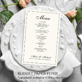 Elegant svart kräm ivory bröllopsmeny på budget flygblad