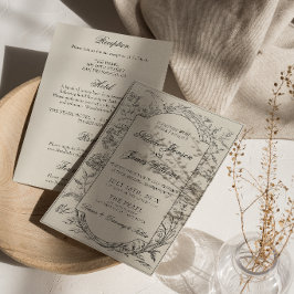 Elegant svart krämfärgad blomster boho all-in-one  inbjudningar
