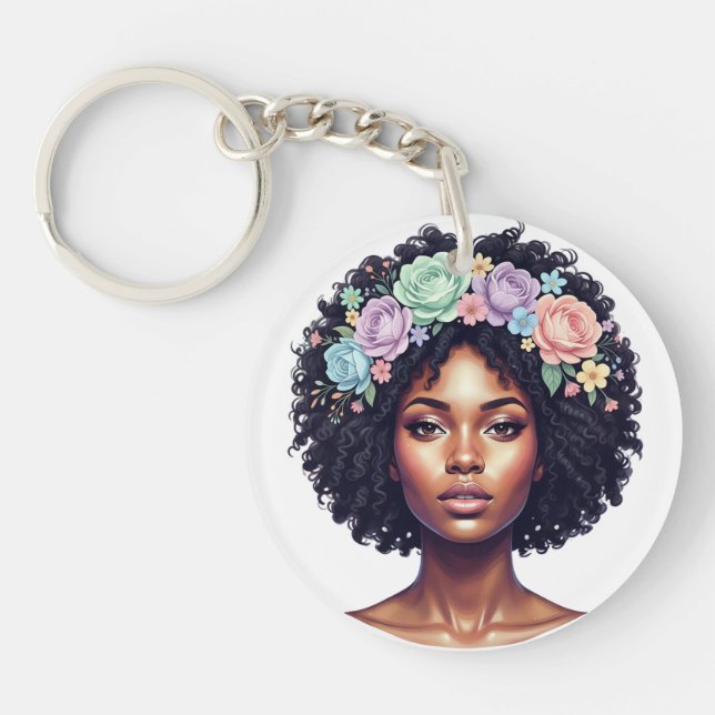 Elegant svart kvinna med blomsterhårband Afro (Framsidan)