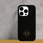 Elegant svart läder, enkelt monogrammat<br><div class="desc">Modern lyxfodral i exklusiven på en utskriven bakgrund av ett faux-läder (PRINTED) med ett enkelt klassgeometriskt faux guld monogram. Anpassa det med ditt namn först!</div>