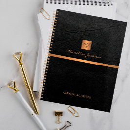 Elegant, svart läder guld monogrammat
