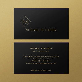 Elegant svart läder guld monogrammat visitkort