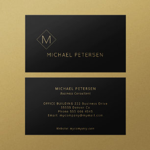 Elegant svart läder guld monogrammat visitkort