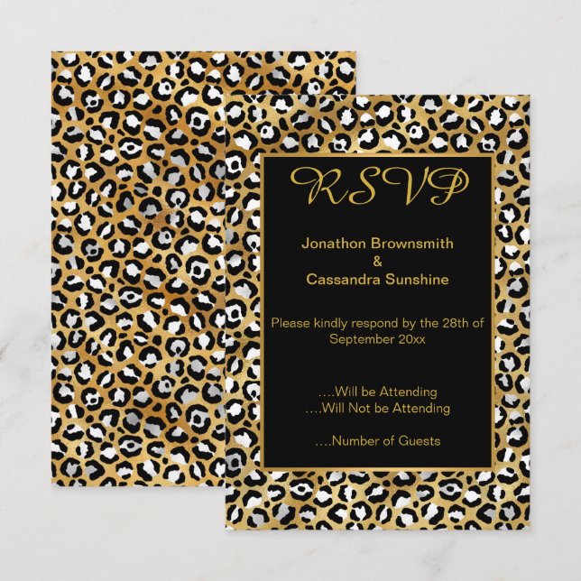 ELEGANT SVART LEOPARD TRYCK RSVP  INBJUDNINGAR (Fram/baksida)