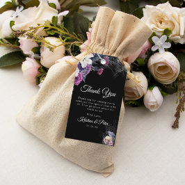 Elegant svart lila gotisk blomster skalle bröllop presentetikett