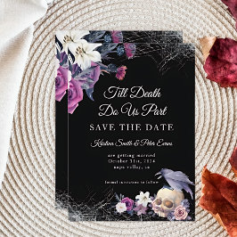 Elegant svart lila gotisk blomster skalle bröllop spara datumet