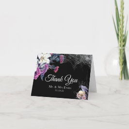 Elegant svart lila gotisk blomster skalle bröllop tack kort