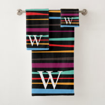 Elegant svart lila och gula ränder monogram