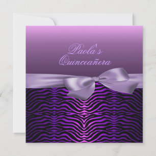 Elegant svart/lila zebra Quinceañera-inbjudan Inbjudningar