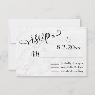 Elegant svart manus med vit marmor, bröllops-RSVP OSA Kort