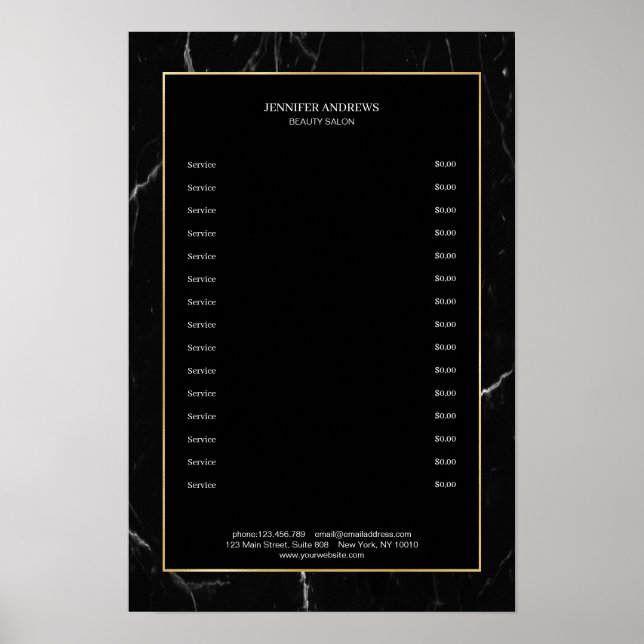 Elegant svart marmor guld affisch (Framsidan)