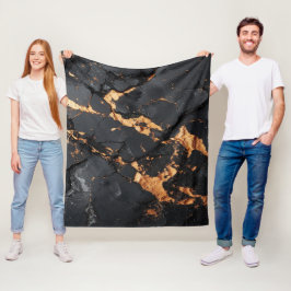 Elegant svart marmor med guldådror Modern konst Fleecefilt