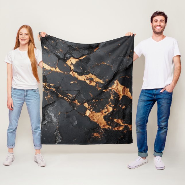 Elegant svart marmor med guldådror Modern konst Fleecefilt (På plats)