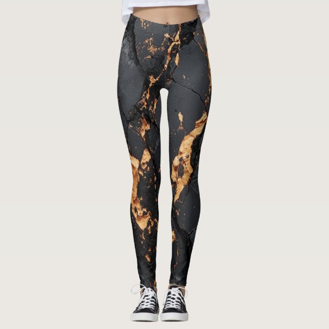 Elegant svart marmor med guldådror Modern konst Leggings (Framsida)