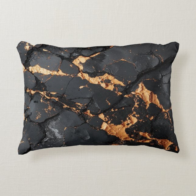 Elegant svart marmor med guldådror Modern konst Prydnadskudde (Framsidan)