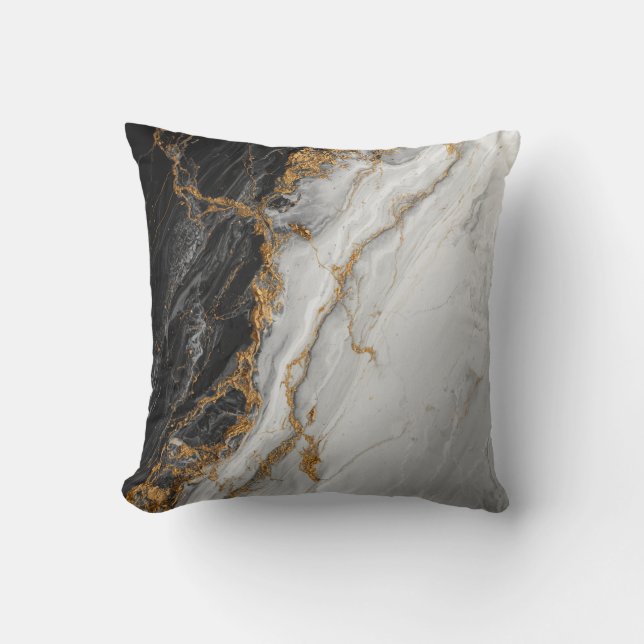 Elegant svart marmor med guldstrukturerad kudde (Framsida)
