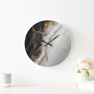 Elegant svart marmor med guldstrukturerad stor klocka