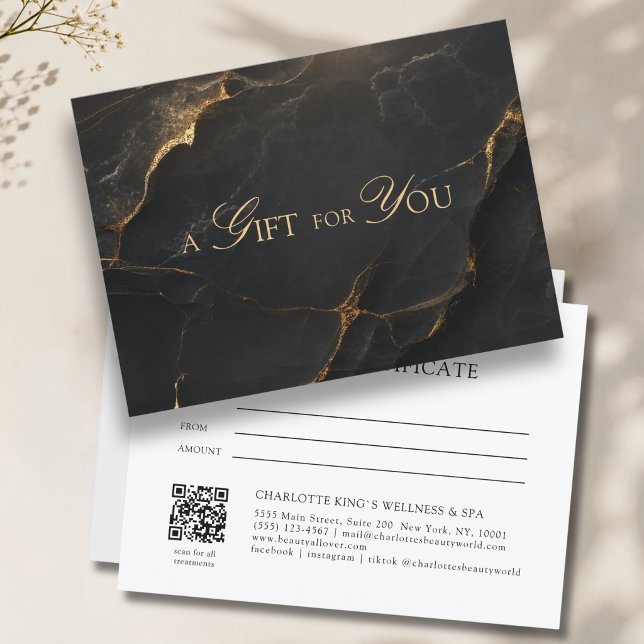 Elegant svart marmor QR-kod presentkort (A Gift for You! Black Gold Marble QR Code Gift Certificate)