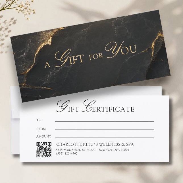 Elegant svart marmor QR-kod presentkort (A Gift for You! Black Gold Marble QR Code)