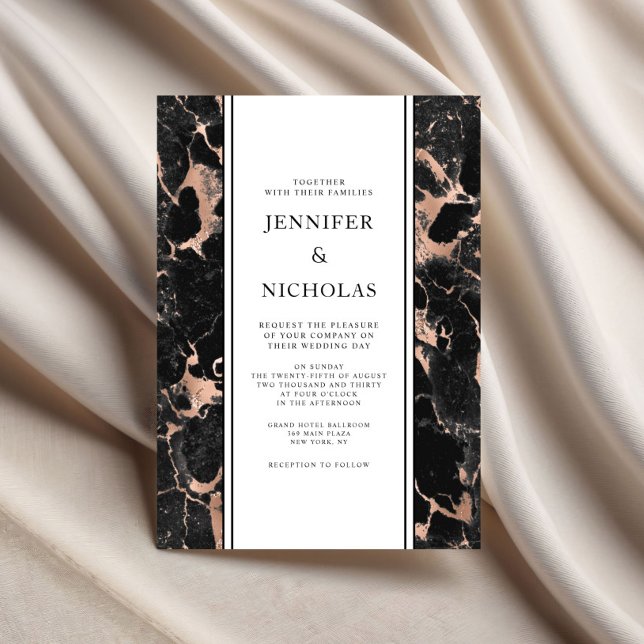 Elegant svart marmor roséguld bröllop inbjudningar (Elegant Black Marble Rose Gold Wedding Invitation)