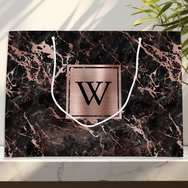Elegant svart marmor roséguld monogram (Skapare uppladdad)