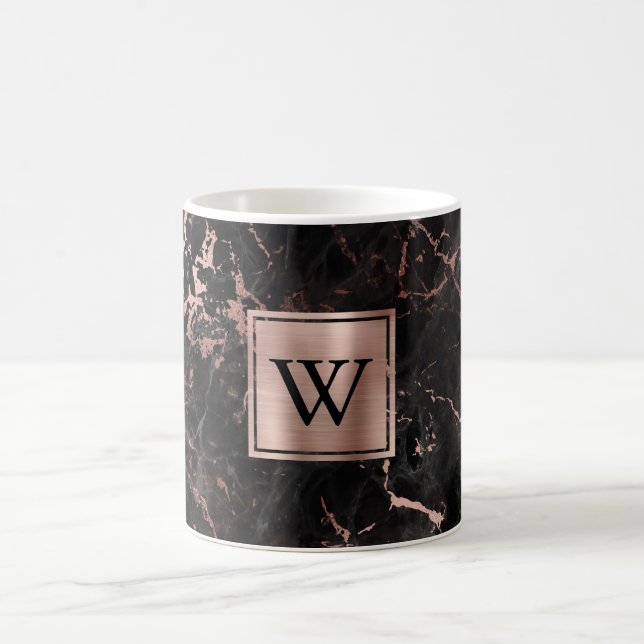 Elegant svart marmor roséguld monogram kaffemugg (Center)