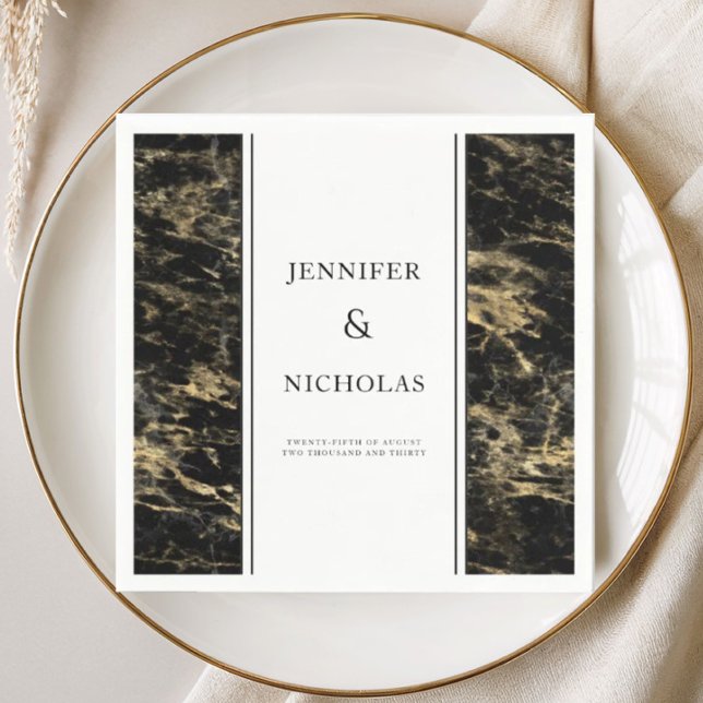Elegant svart marmorbröllop pappersservett (Elegant Black Marble Wedding Napkins)