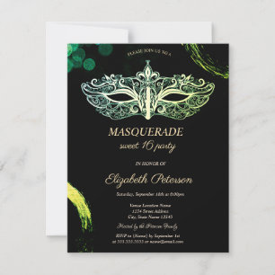 Elegant svart maskerad, Chic mask Sweet 16 Inbjudningar