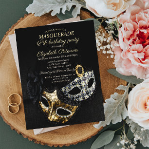 Elegant svart maskerad, Mask 18-årsdag Inbjudan Vykort